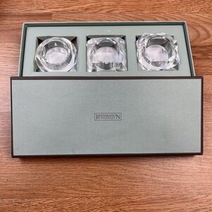 Restoration Hardware Clear Crystal Tealight Holders, Set of 3 Geometric in Box